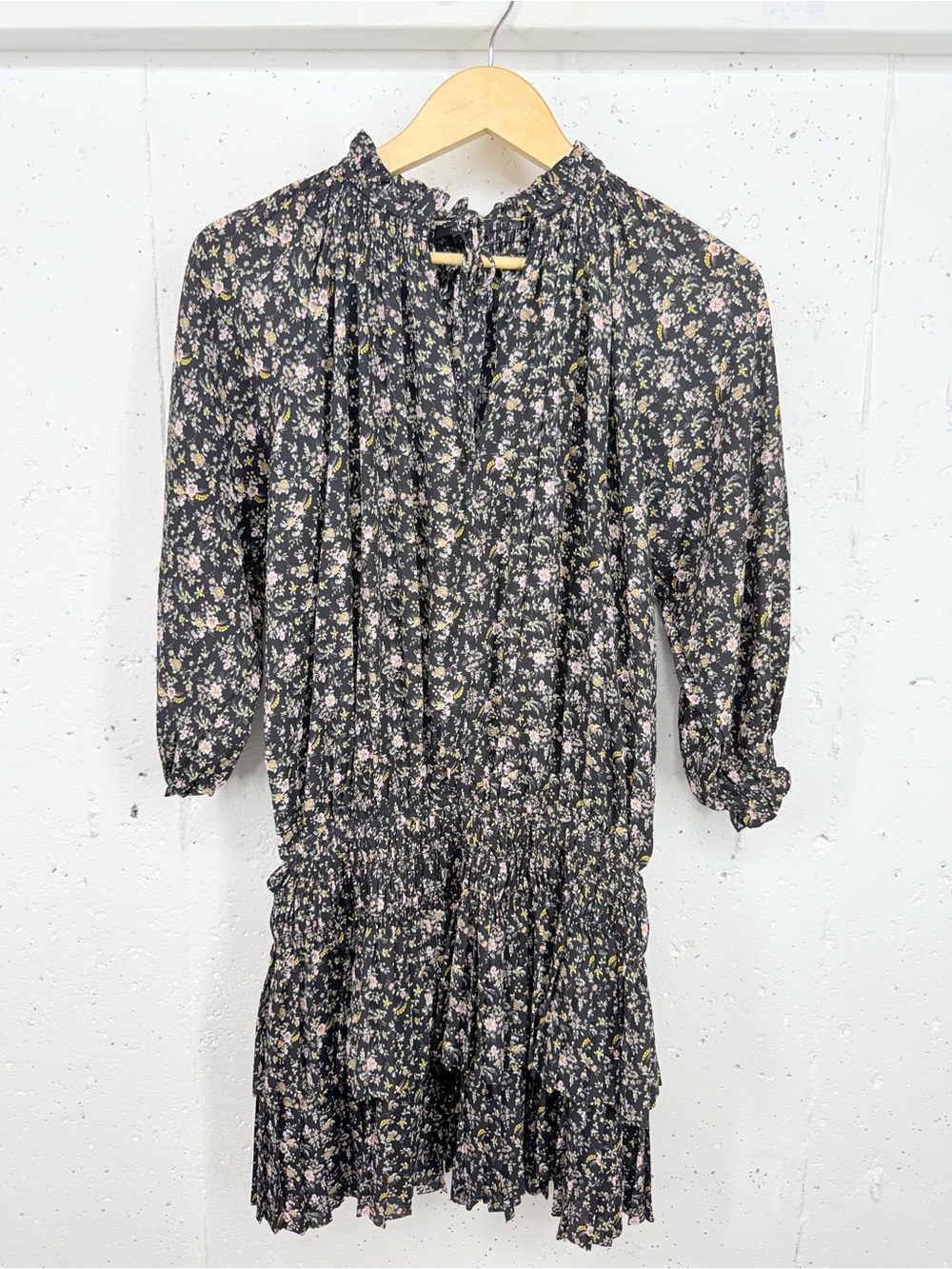 Current Air Small Black Floral Long Sleeve Smocked Ruffled Tiered Mini Dress - Picture 2 of 13